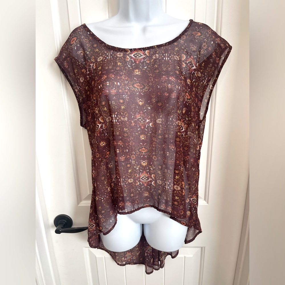Band of Gypsies Sheer Sleeveless Top with a High/low Hem and Back Deep V Cut, S